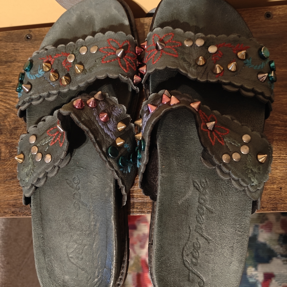 Free People Multicolor Embroidered Studded Sandals